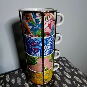 Lilly Pulitzer Stacking Coffee Mugs with Caddy‎